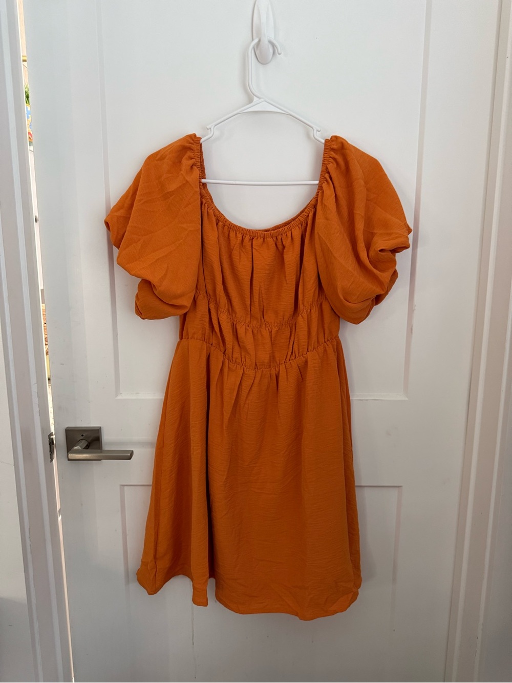 Amazon Orange Puff-Sleeve Mini Dress